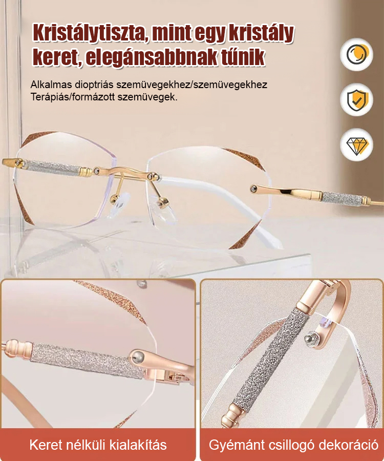 Gyémánt vágású keret nélküli kék fényt blokkoló olvasószemüveg - 1026925