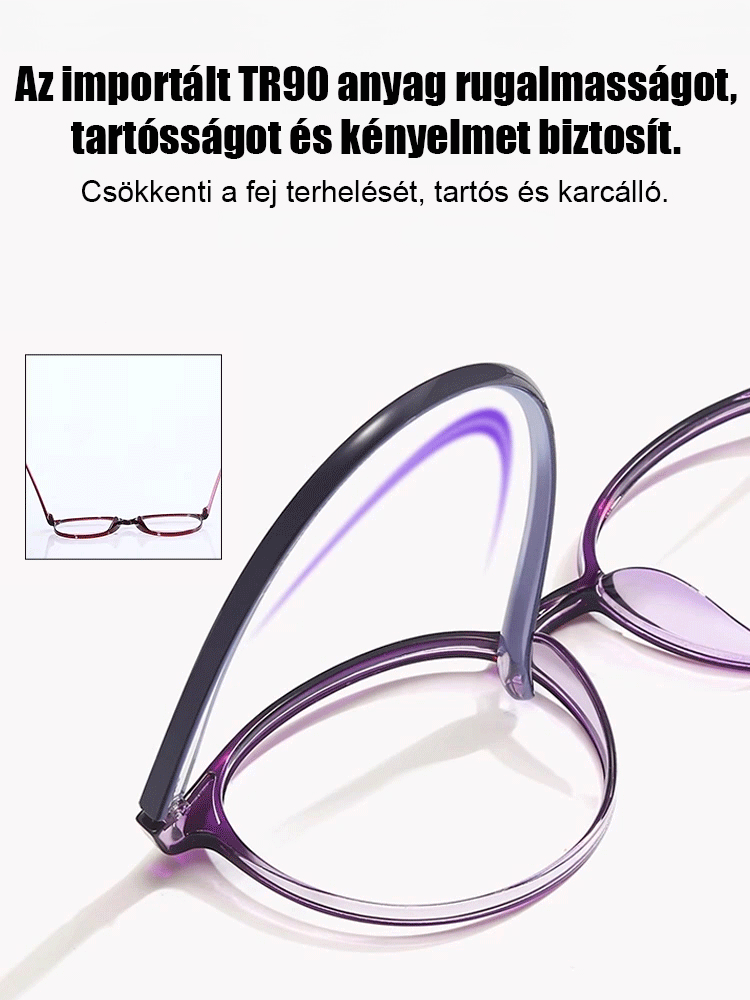Divatos, kényelmes, összecsukható szemüveg, nagy felbontású, kékfény szűrős, automatikus fókuszálású