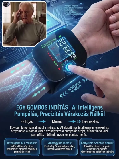 Európai szabvány: Otthoni használatra, Orvosi okos vérnyomásmérő, nagy kijelző, egygombos mérés