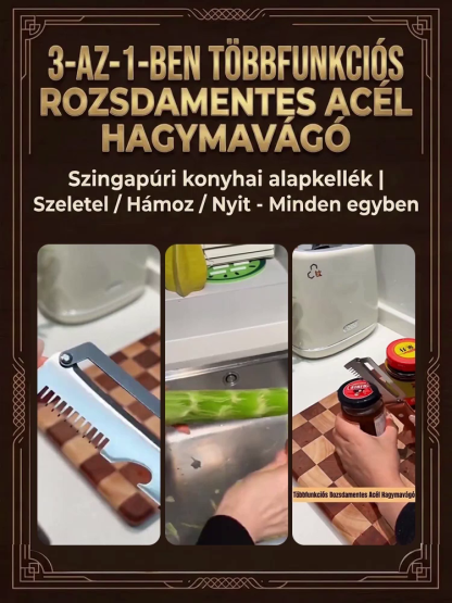 Három az egyben multifunkciós rozsdamentes acél hagyma vágó