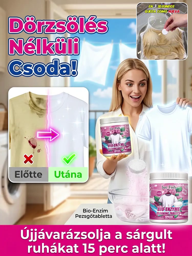 Biológiai enzim pezsgőtisztító tabletta – Régi ruhák újjáélesztése, dörzsölés nélkül
