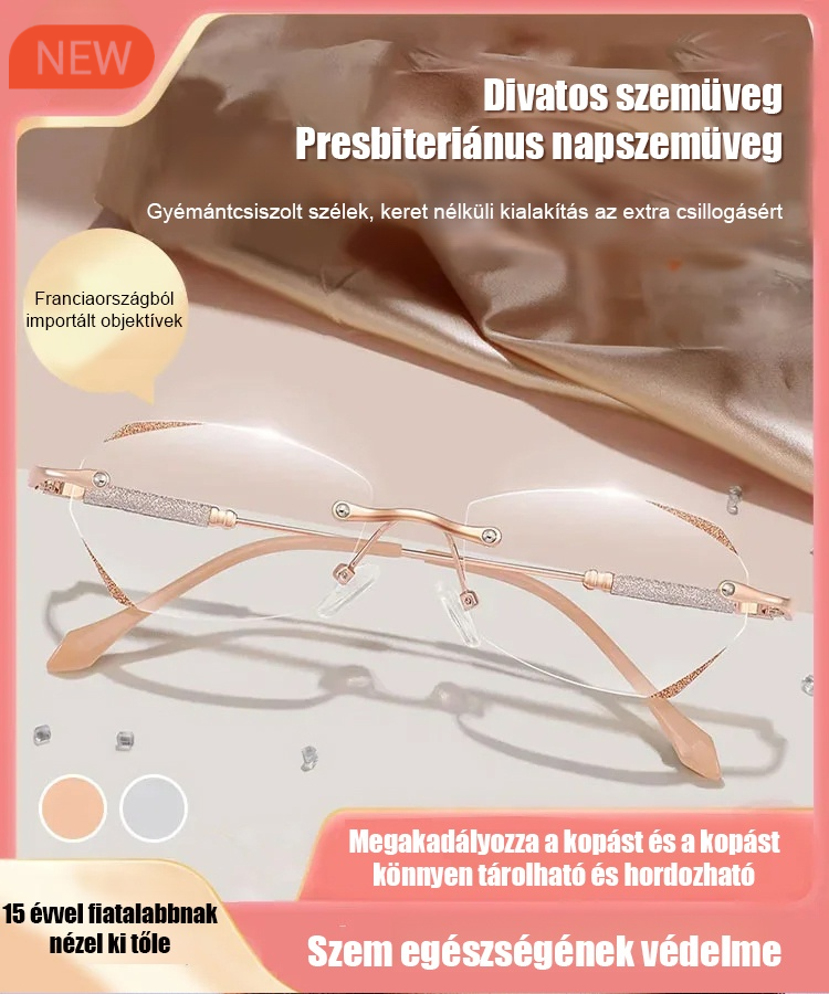 Gyémánt vágású keret nélküli kék fényt blokkoló olvasószemüveg - 1026925