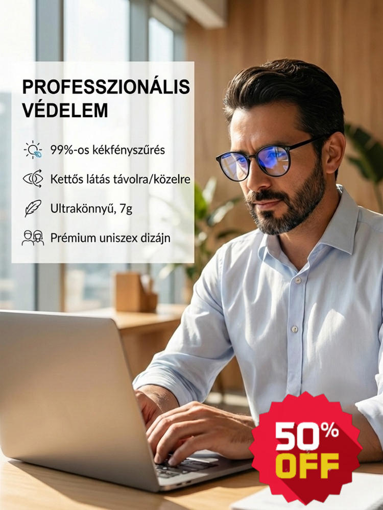 Prémium kékfény-szűrő, multifokális, fáradtság elleni szemüveg