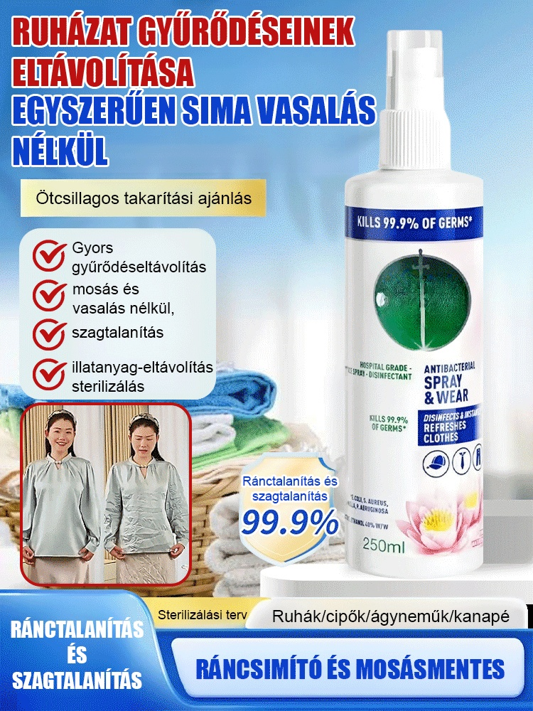 Ruhák gyűrődés- és szagszűrő spray, Használd most! 