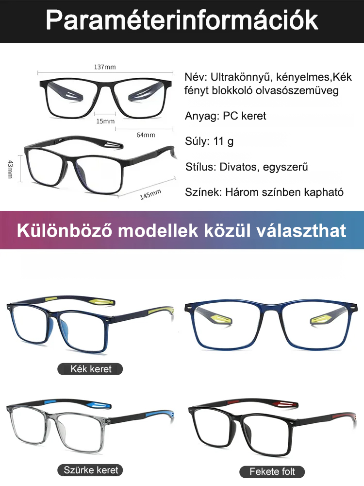 Stílusos új kékfény-szűrős olvasószemüveg férfiaknak és nőknek