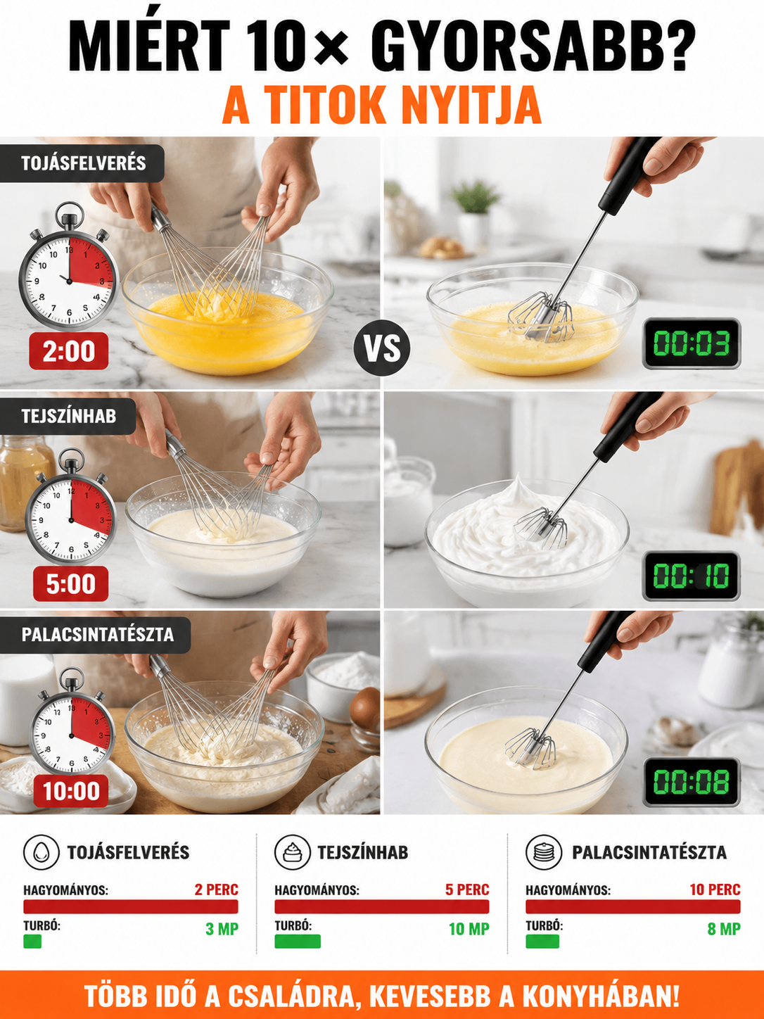Konyhai kiárusítás Magyarországon! Az áram nélküli turbó habverő most 50%-kal olcsóbb. 1000 fordulat/perc – 10x gyorsabb felverés! A profi konyhai habverő most a tiéd lehet.