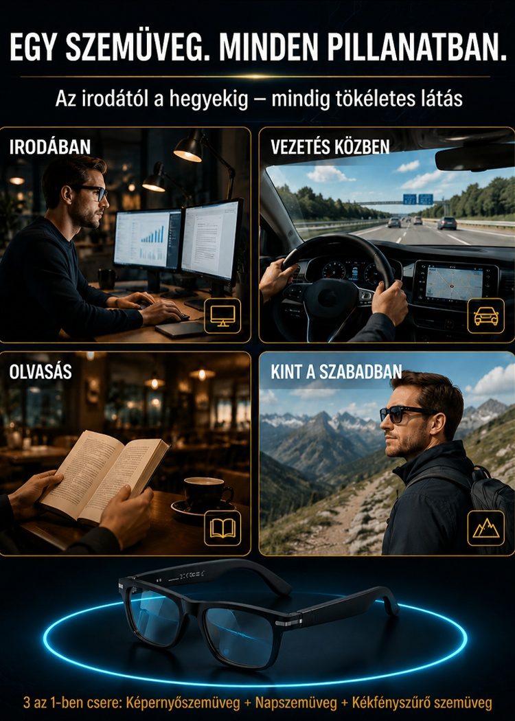 Intelligens Zoom Színváltó Valós idejű AI Fordító Szemüveg