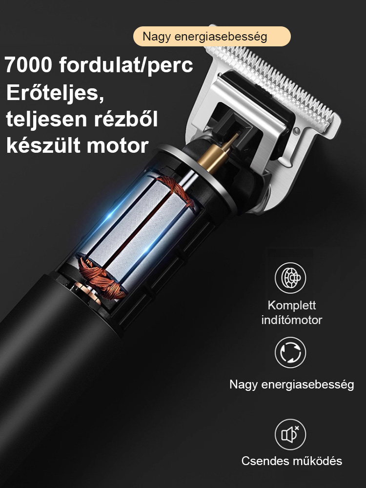 Egyetlen töltéssel hat hónap használat: hajvágás + orrszőr vágás + borotválkozás.