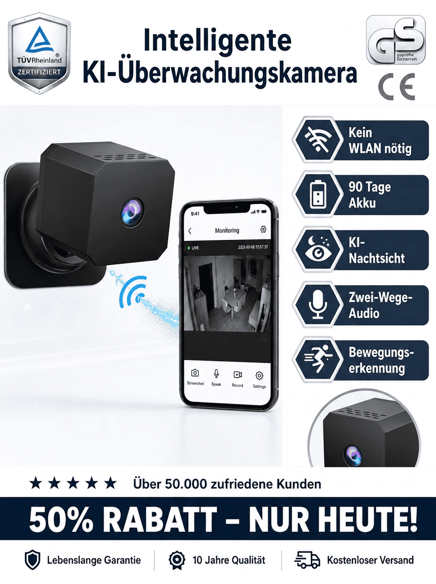 Die unsichtbare kabellose HD-Kamera: 360°-Sicherheit ohne tote Winkel. Sehen Sie alles, überall