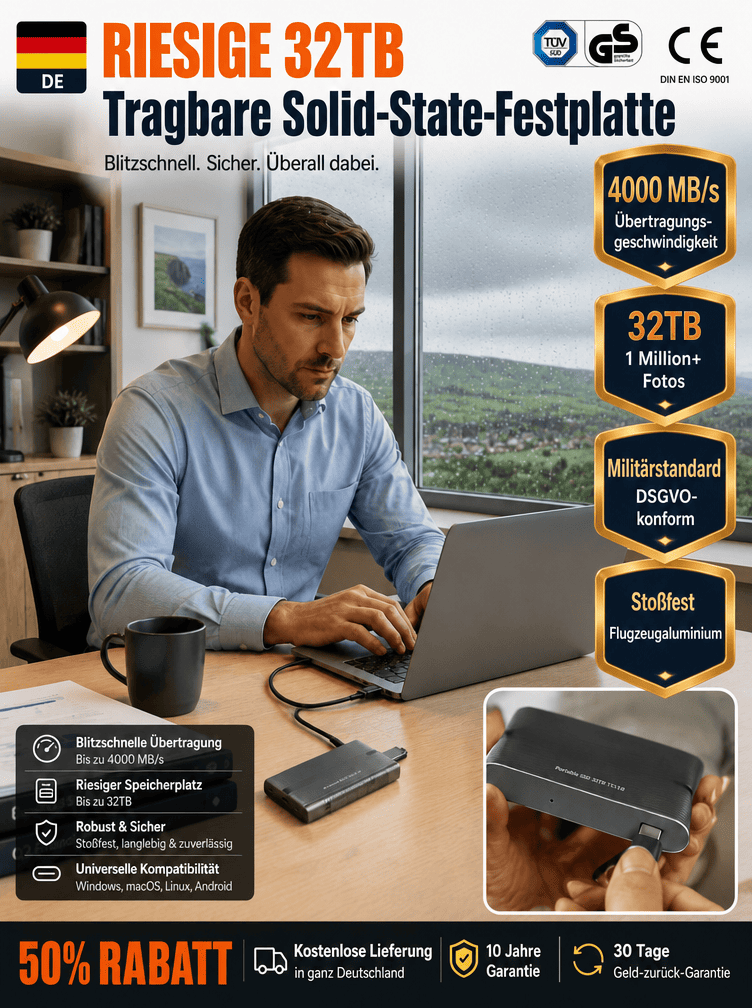 Der ultimative 32TB mobile Speicher: DSGVO-konform, wasserdicht und extrem schnell
