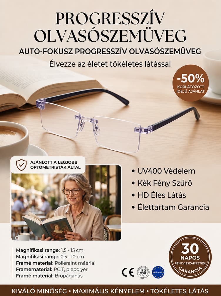 Intelligens Autofókuszos Szemüveg - Éles Látás -700 és +700 Dioptria Között