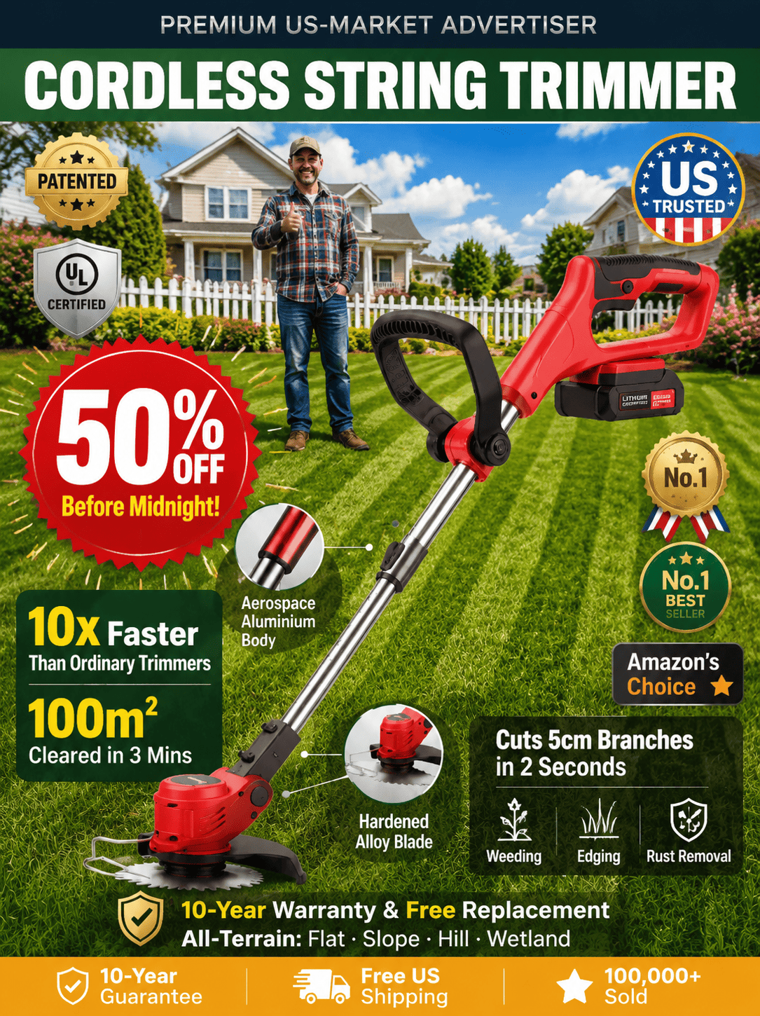 【Ultra-long Endurance】Electric Folding Lawn Mower丨Clear 10 Acres in One Morning