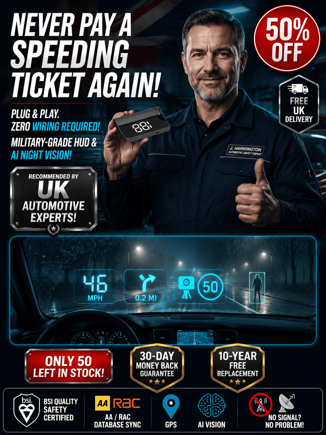 [Say goodbye to speeding fines] Head-Up Display (HUD) Car GPS Digital Speedometer