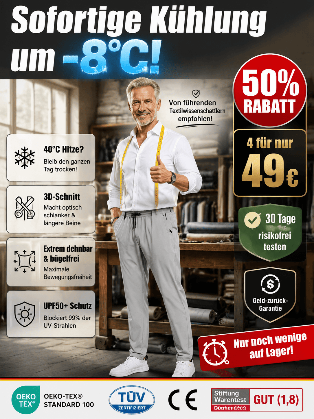 Premium Herren Eisseide-Hosen: Sofort 8°C kühler & den ganzen Sommer frisch bleiben
