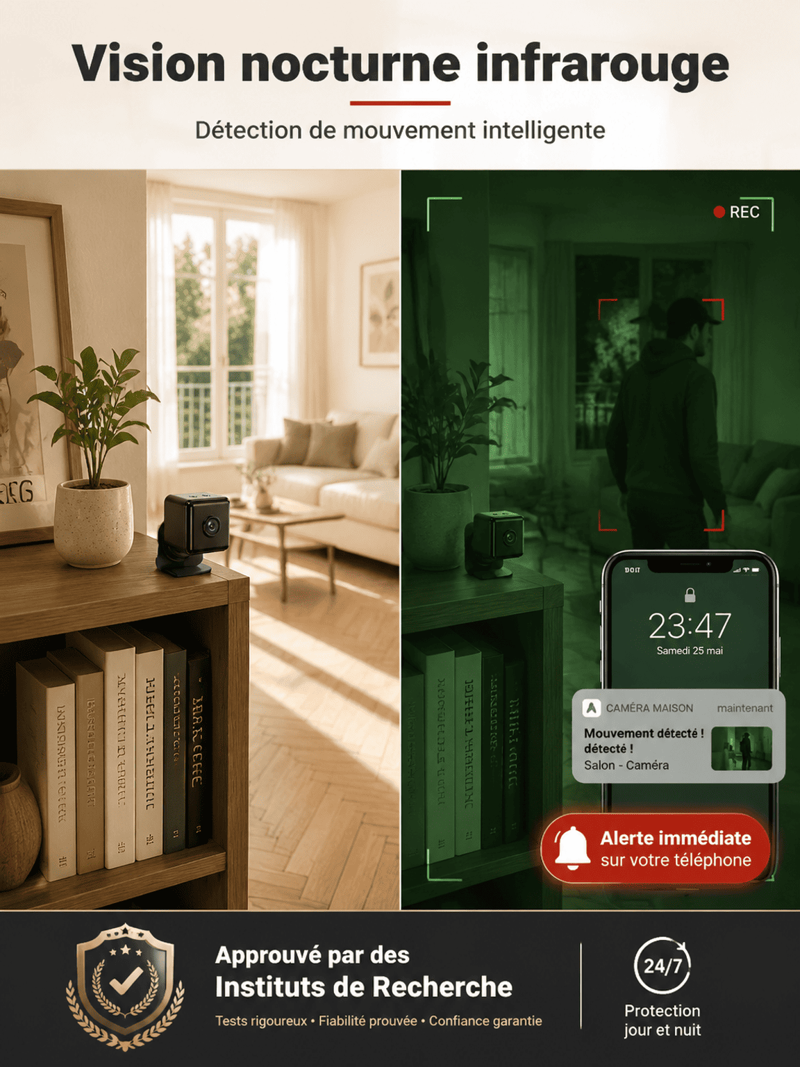 Caméra de Surveillance Intelligente IA : 100% Sans Fil, Sans Internet &Garantie à Vie