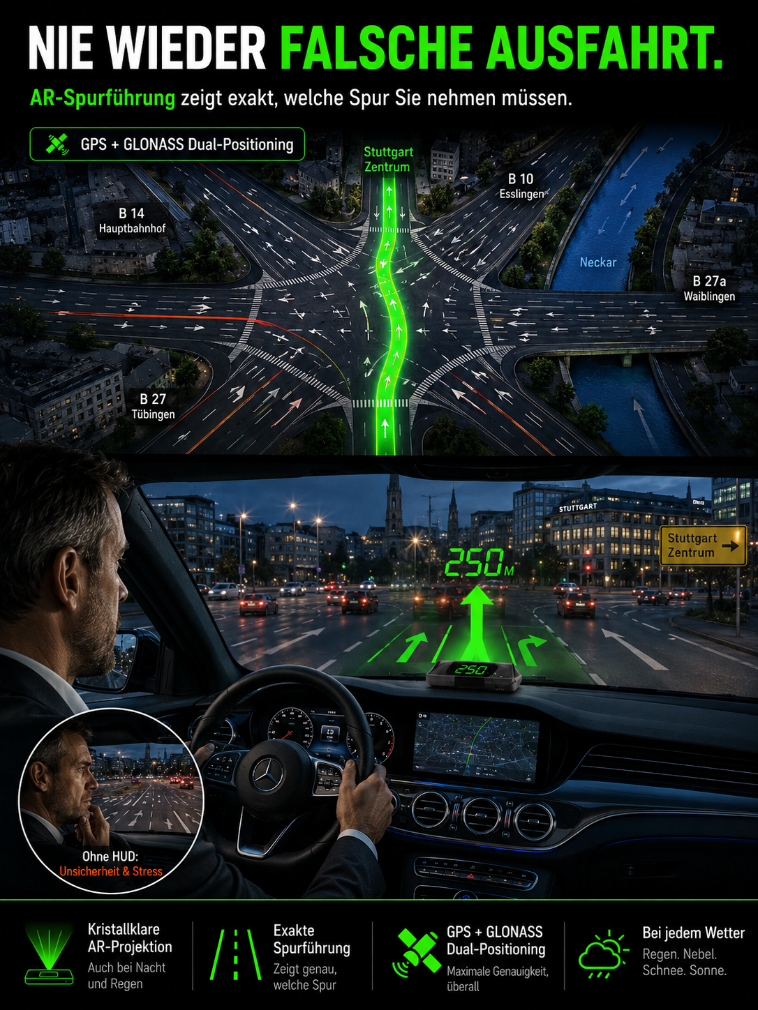 Deutsches Smart HUD Navigationssystem! Schutz und Sicherheit für deine ganze Familie!