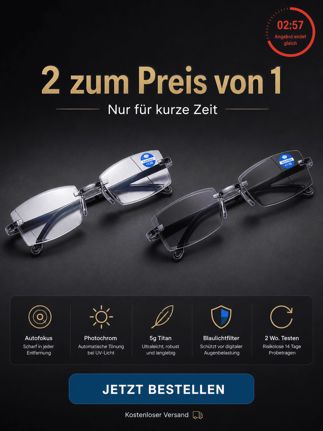 Zoom-Lesebrille/100-700 Grad/Lesebrille mit Autofokus/geeignet für Nah- und Fernsicht