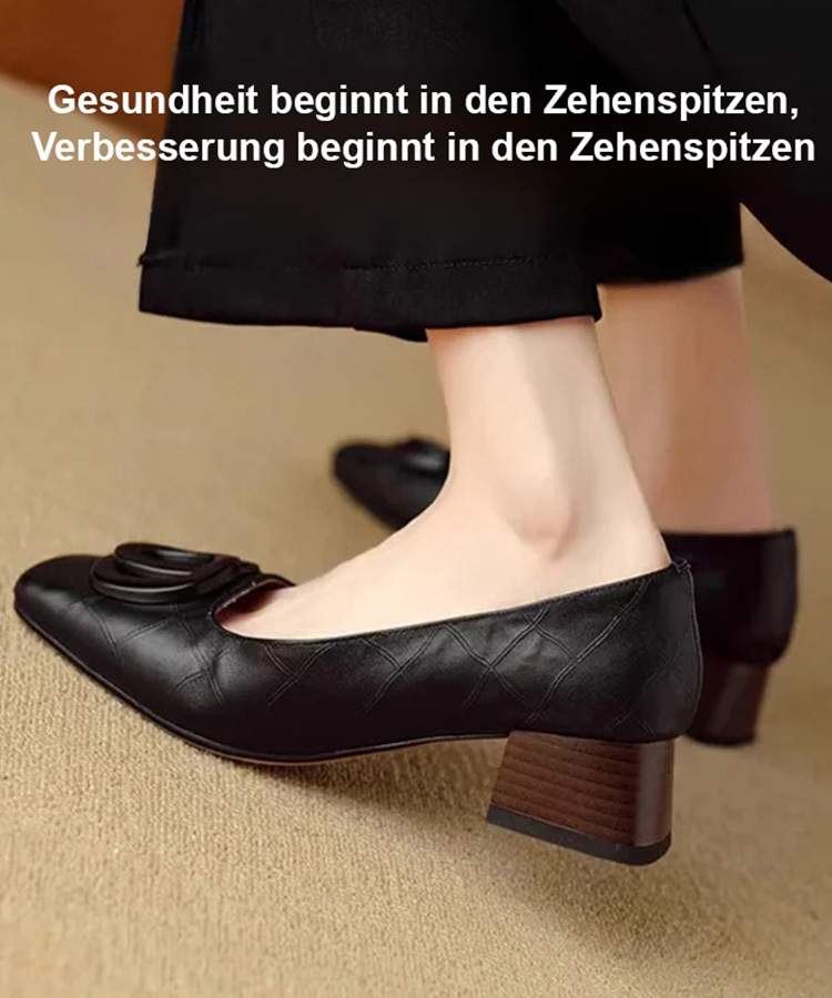 Weiche Ledermetall-Quadratkappe flacher Absatz Pumps für Damen