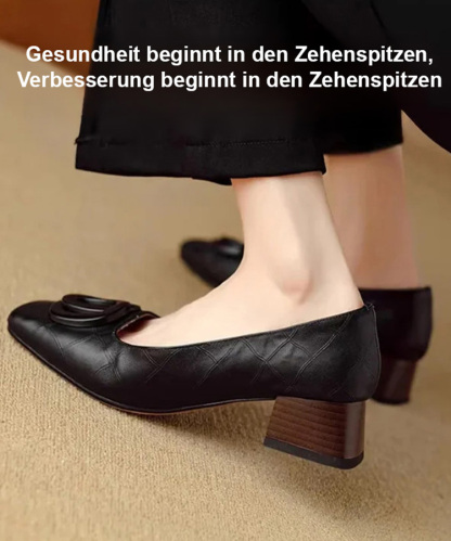 Weiche Ledermetall-Quadratkappe flacher Absatz Pumps für Damen