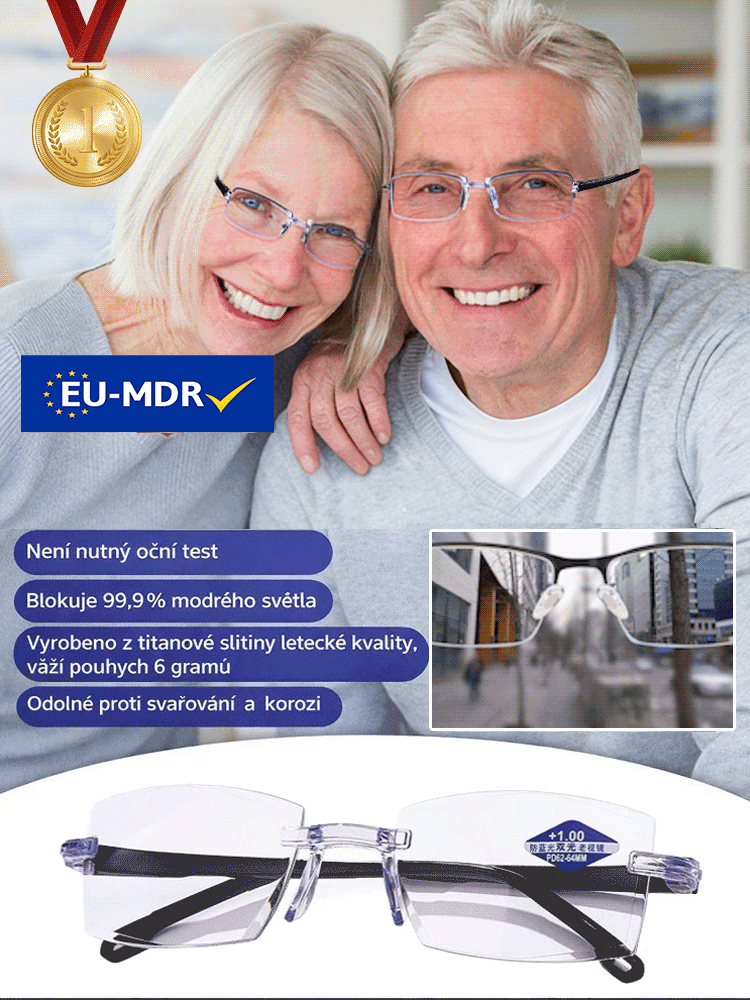 [Zrak se vrací do 20 let] Chytré brýle na čtení Smart Zoom Comfort