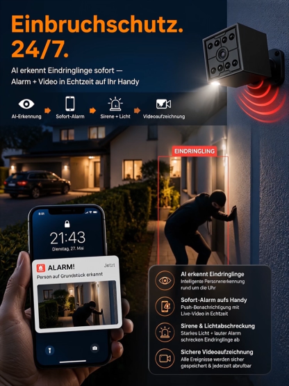 [Infrarot-HD] Bluetooth-vernetzte, kabellose Kamera mit Sprachfunktion