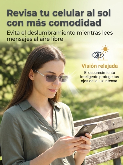 Lentes de titanio autoenfoque 0.1s: Ve cerca, lejos y cambian a lentes de sol.