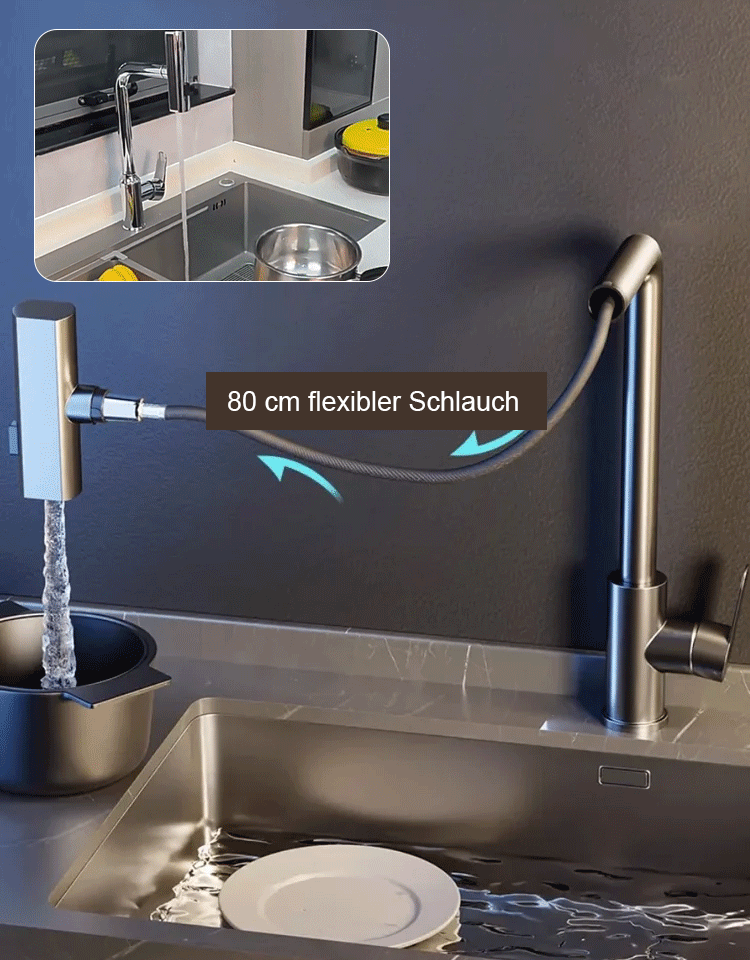 Kalt-warm drehbarer Universal-Ausziehhahn.