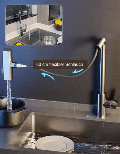 Kalt-warm drehbarer Universal-Ausziehhahn.