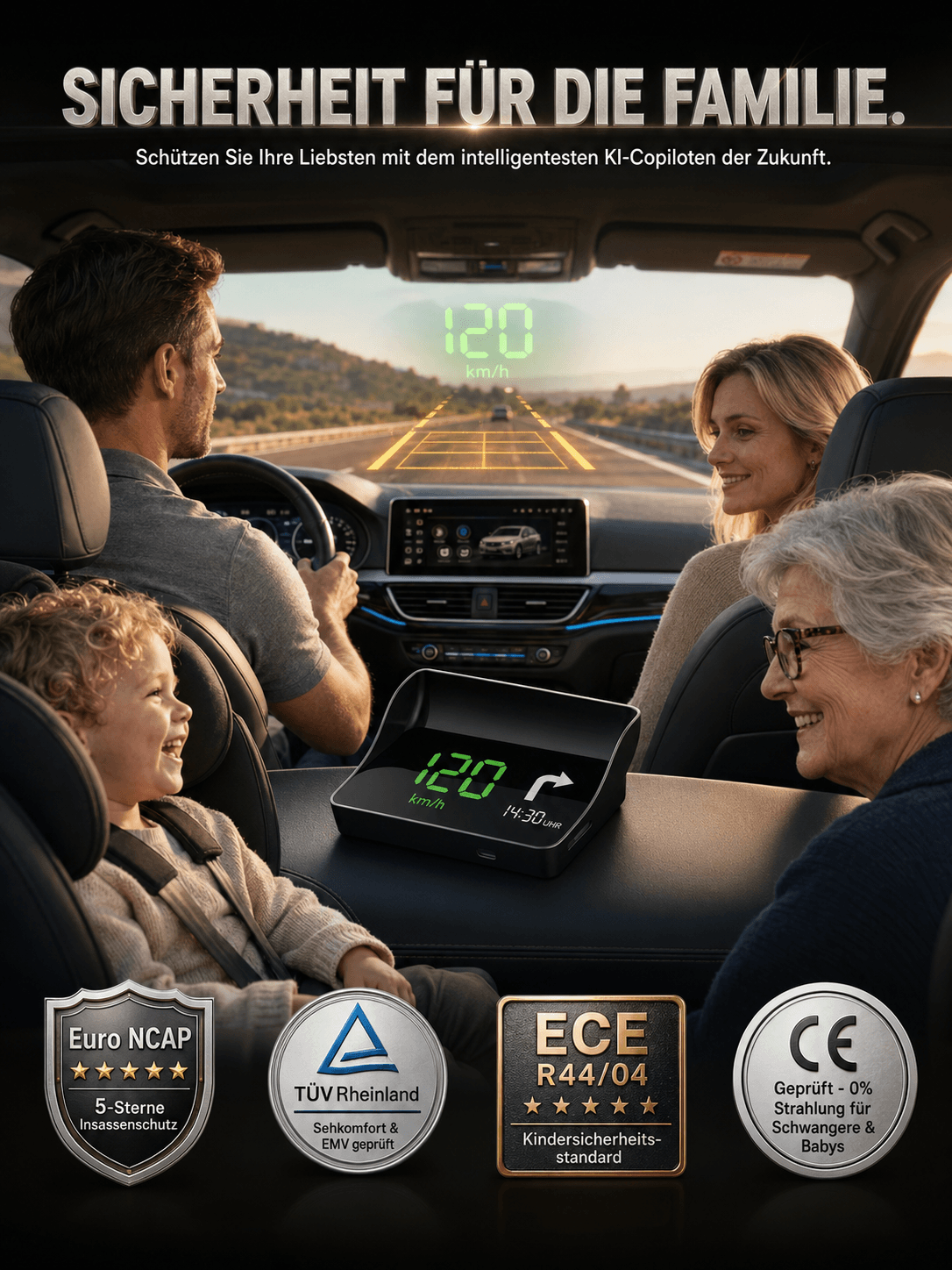 Deutsches Smart HUD Navigationssystem! Schutz und Sicherheit für deine ganze Familie!