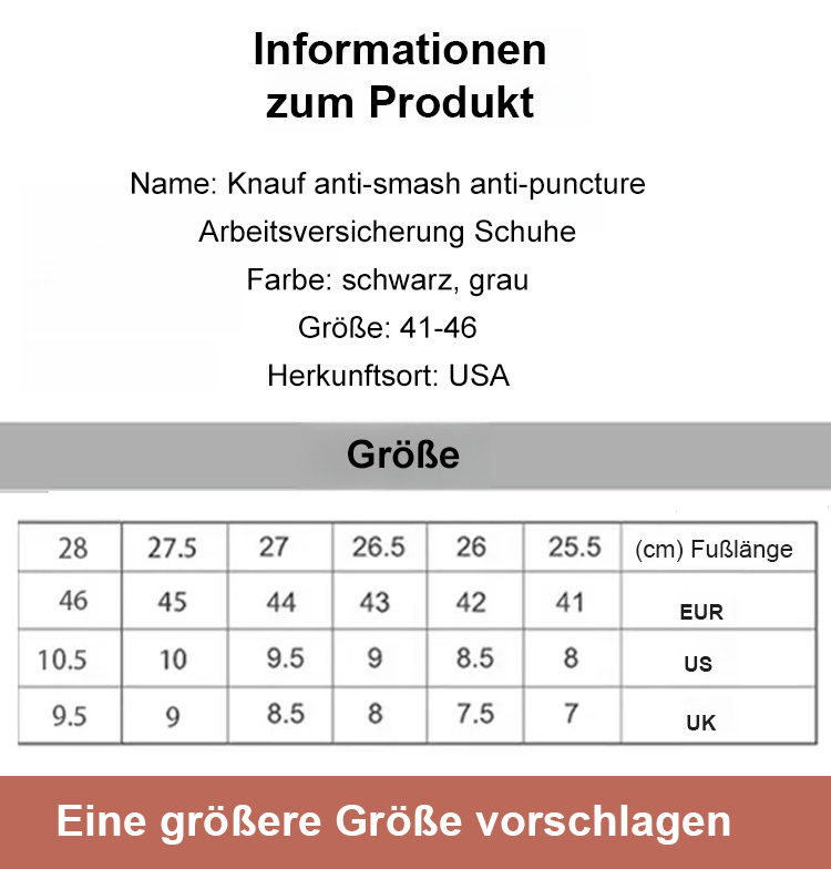 Knauf Anti-Smash und Anti-Punktur Arbeit Versicherung Schuhe