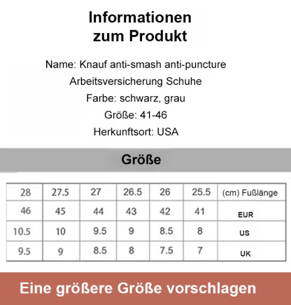 Knauf Anti-Smash und Anti-Punktur Arbeit Versicherung Schuhe