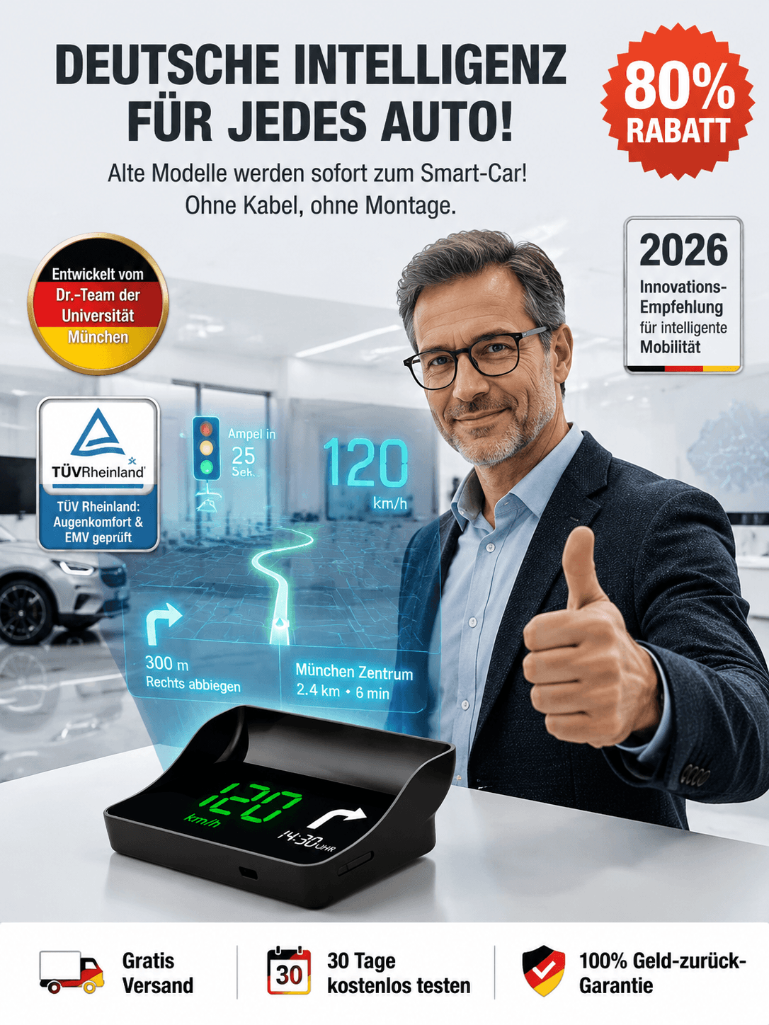 Deutsches Smart HUD Navigationssystem! Schutz und Sicherheit für deine ganze Familie!