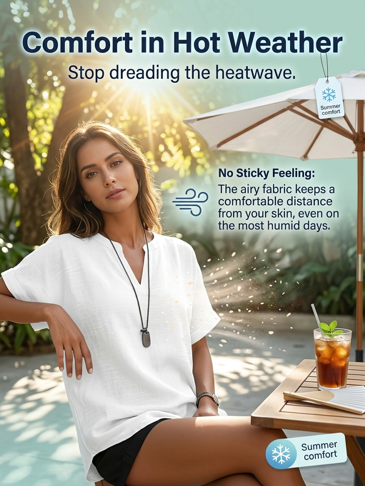 Elegant V-Neck Women's Casual Blouse – Comfortable, Breathable & Figure-Flattering