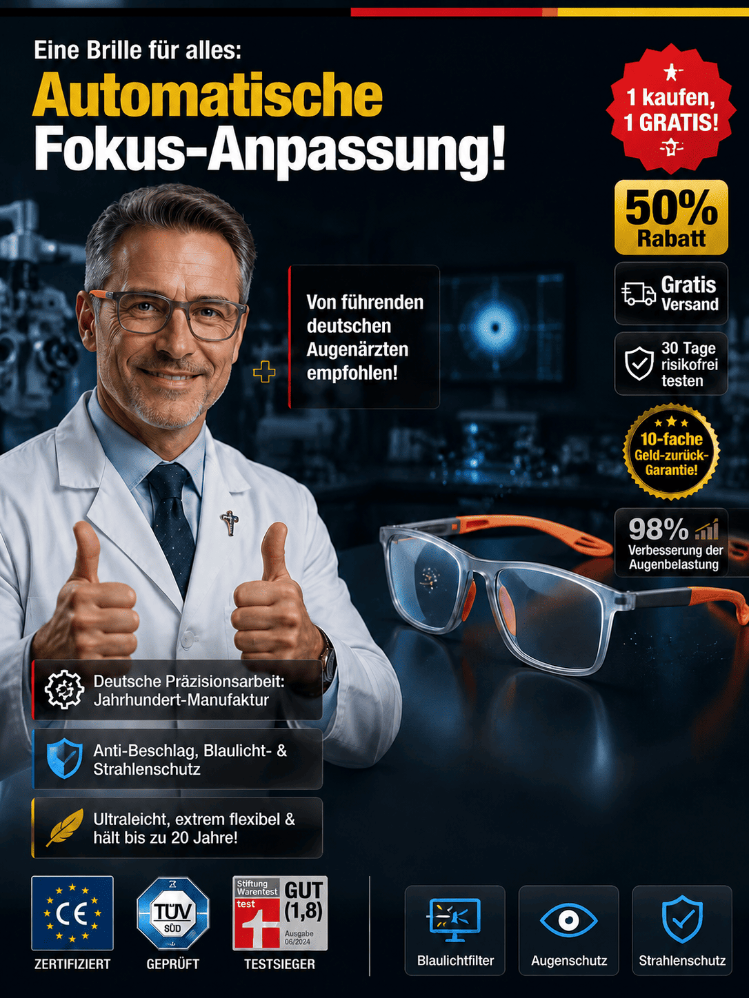 Die intelligente Brille mit Autofokus, entwickelt von einer jahrhundertalten Brillenmanufaktur!