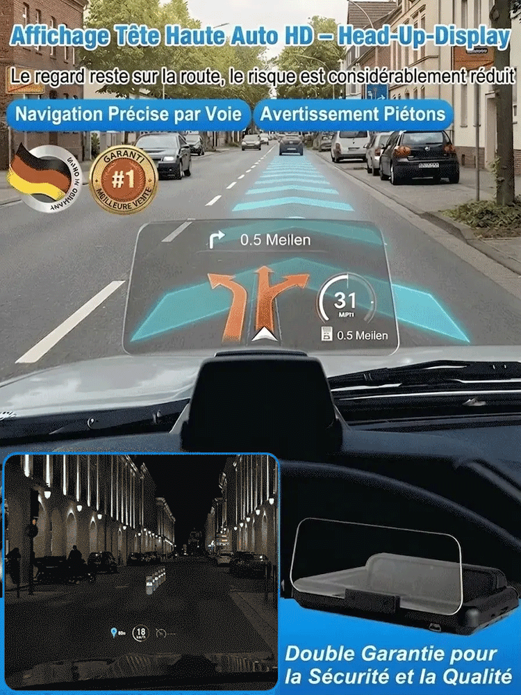 Affichage tête haute GPS numérique pour voiture