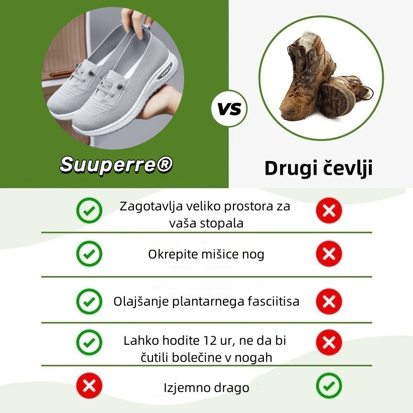 Ženski ortopedski čevlji Suuperre® | Ergonomsko oblikovani za lajšanje bolečin v hrbtu, sklepih in stopalih ter zagotavljajo vrhunsko udobje.