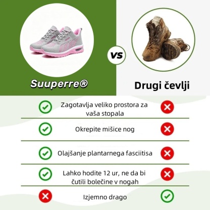 Ženski ortopedski čevlji Suuperre® | Ergonomsko oblikovani za lajšanje bolečin v hrbtu, sklepih in stopalih ter zagotavljajo vrhunsko udobje.