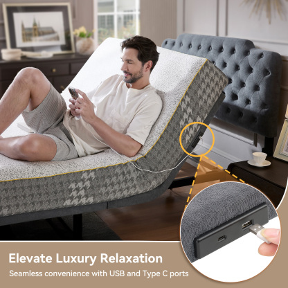 BedsPick Adjustable Bed Frame Queen - Wireless Remote and Headboard,Zero Gravity Adjustable Bed Base,4 Ports USB A&C,Electric Bed,Memory Position,Independent Head and Foot Incline,Stress Relief