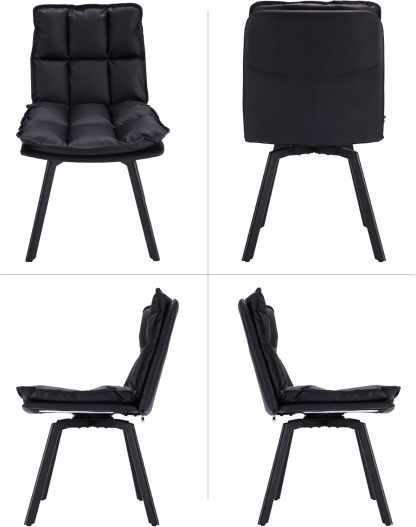BedsPick Swivel Dining Chair - Faux Leather Upholstered Kitchen Chair, Mid Century Modern Dining Room Chair with Rotating Seats and Metal Legs-Bedspick