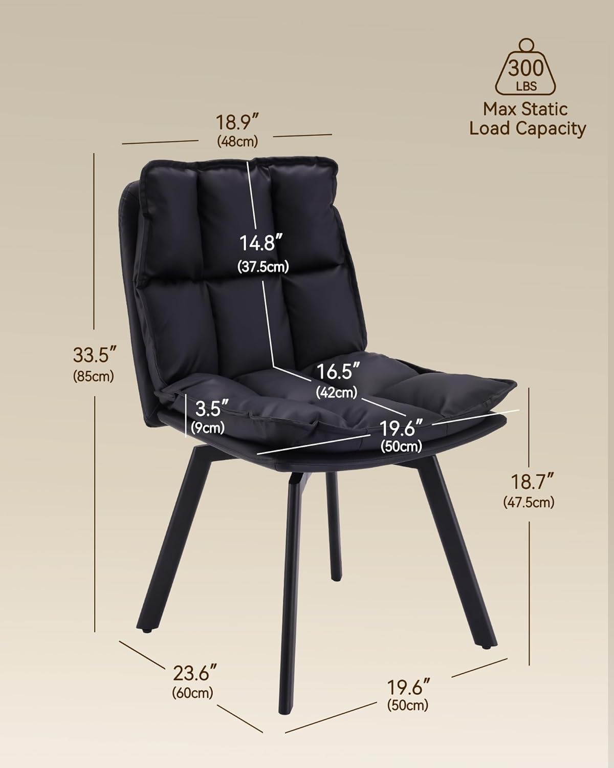 BedsPick Swivel Dining Chair - Faux Leather Upholstered Kitchen Chair, Mid Century Modern Dining Room Chair with Rotating Seats and Metal Legs-Bedspick