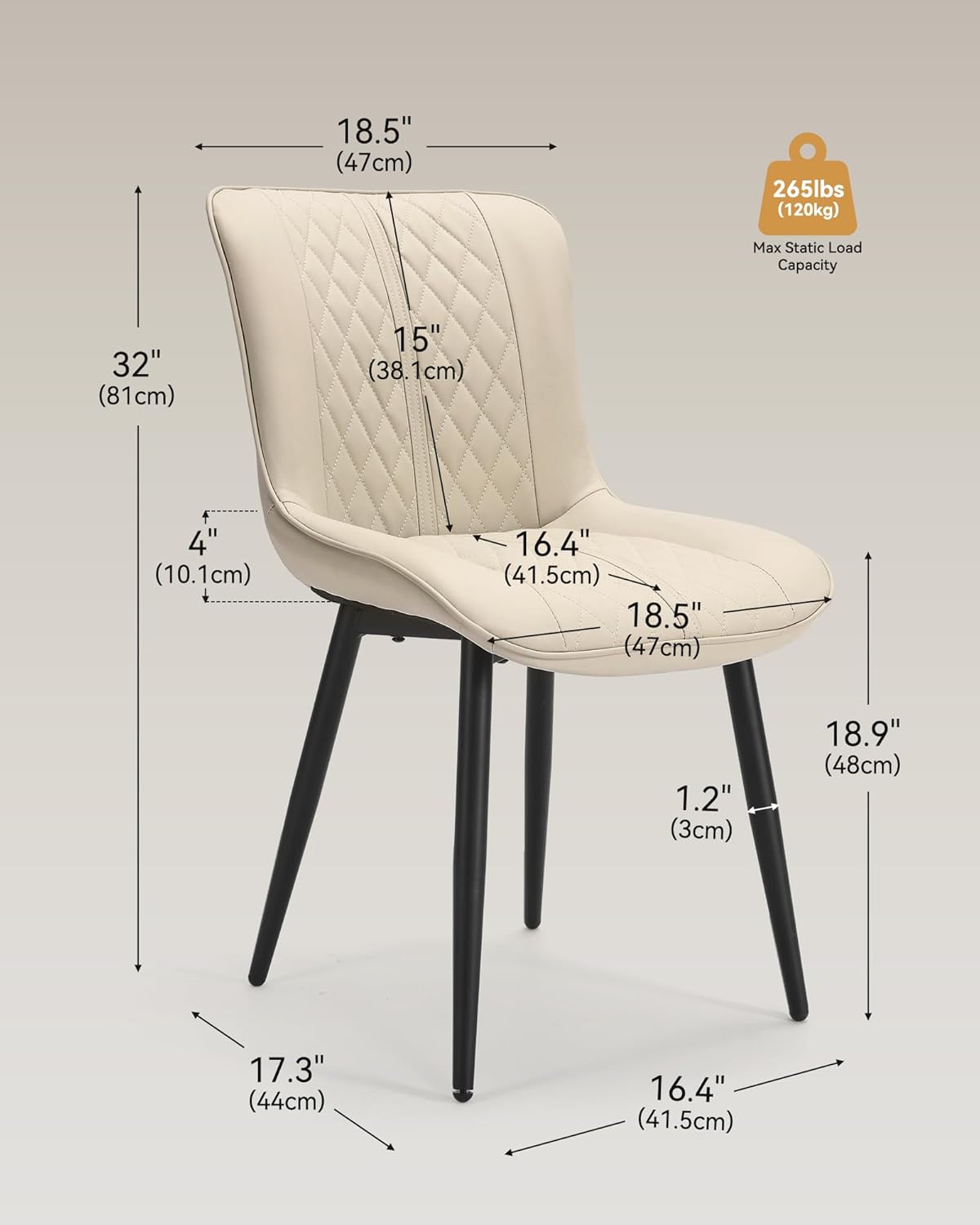 Leather Kitchen Chairs with Metal Legs, Upholstered Dining Room Chair, Modern Dining Chair for Kitchen, Living, Home-Bedspick