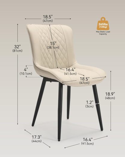 Leather Kitchen Chairs with Metal Legs, Upholstered Dining Room Chair, Modern Dining Chair for Kitchen, Living, Home-Bedspick