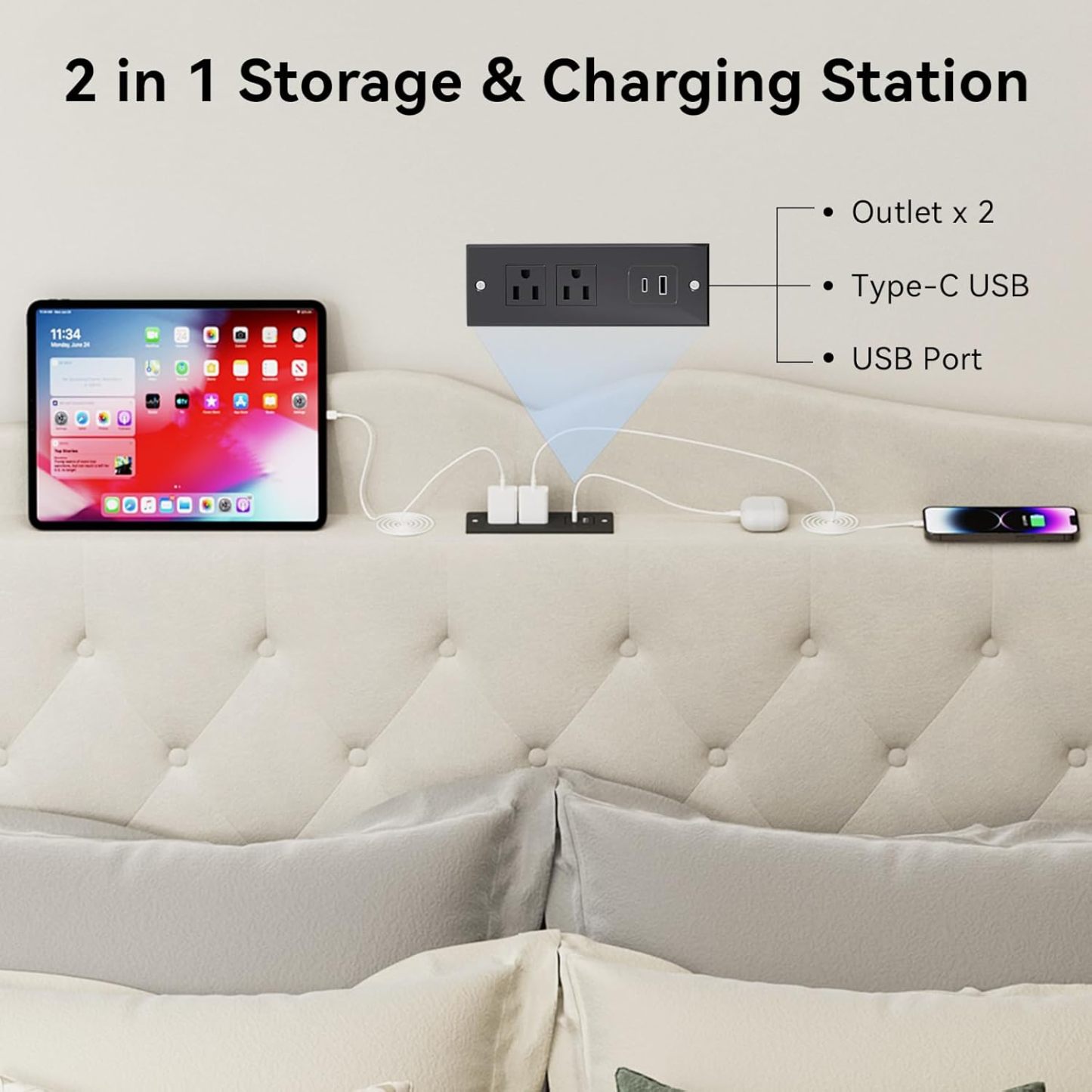 BedsPick Bed Frame with 4 Storage Drawers and Wingback Headboard