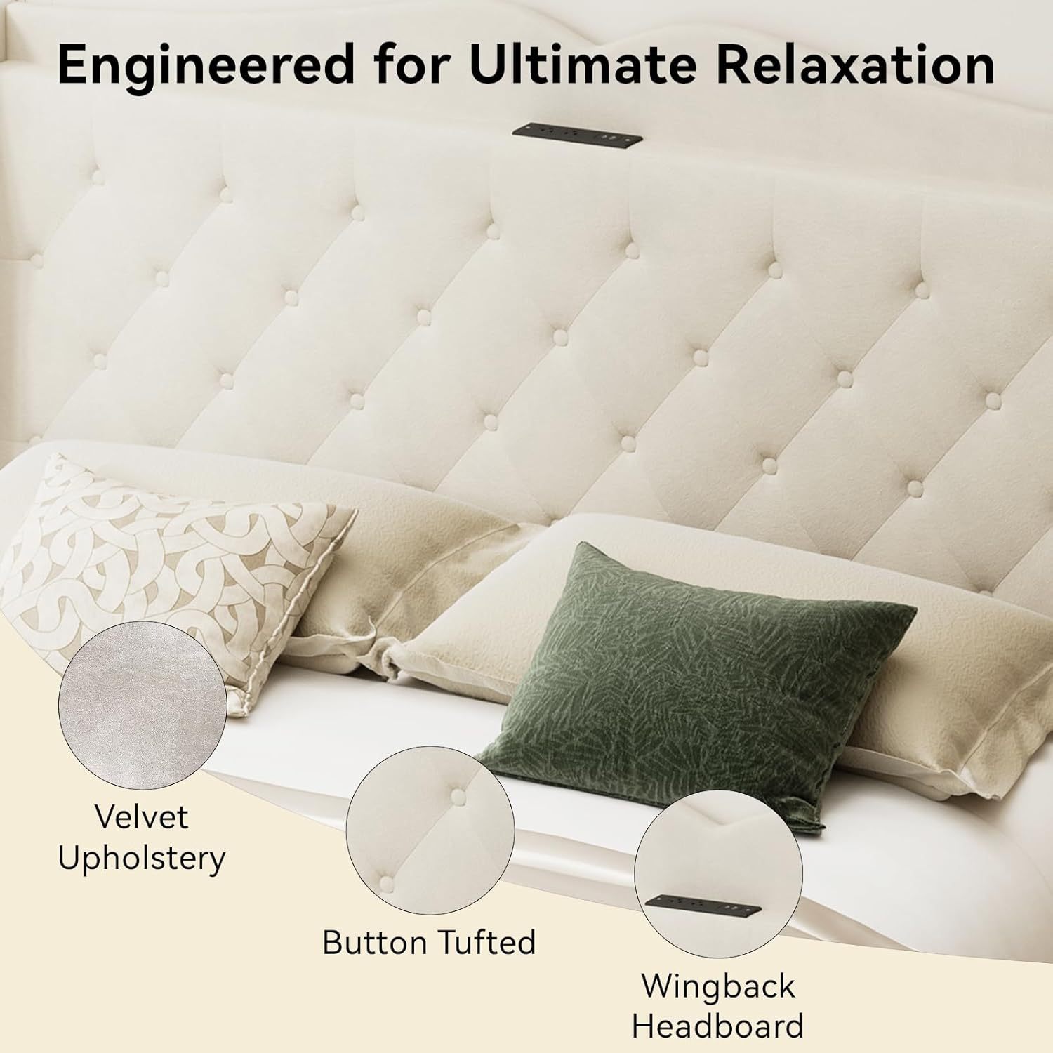 BedsPick Bed Frame with 4 Storage Drawers and Wingback Headboard