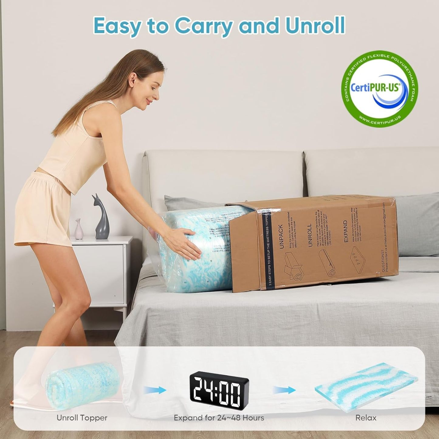 BedsPick 3 Inch Twin XL Memory Foam Mattress Topper