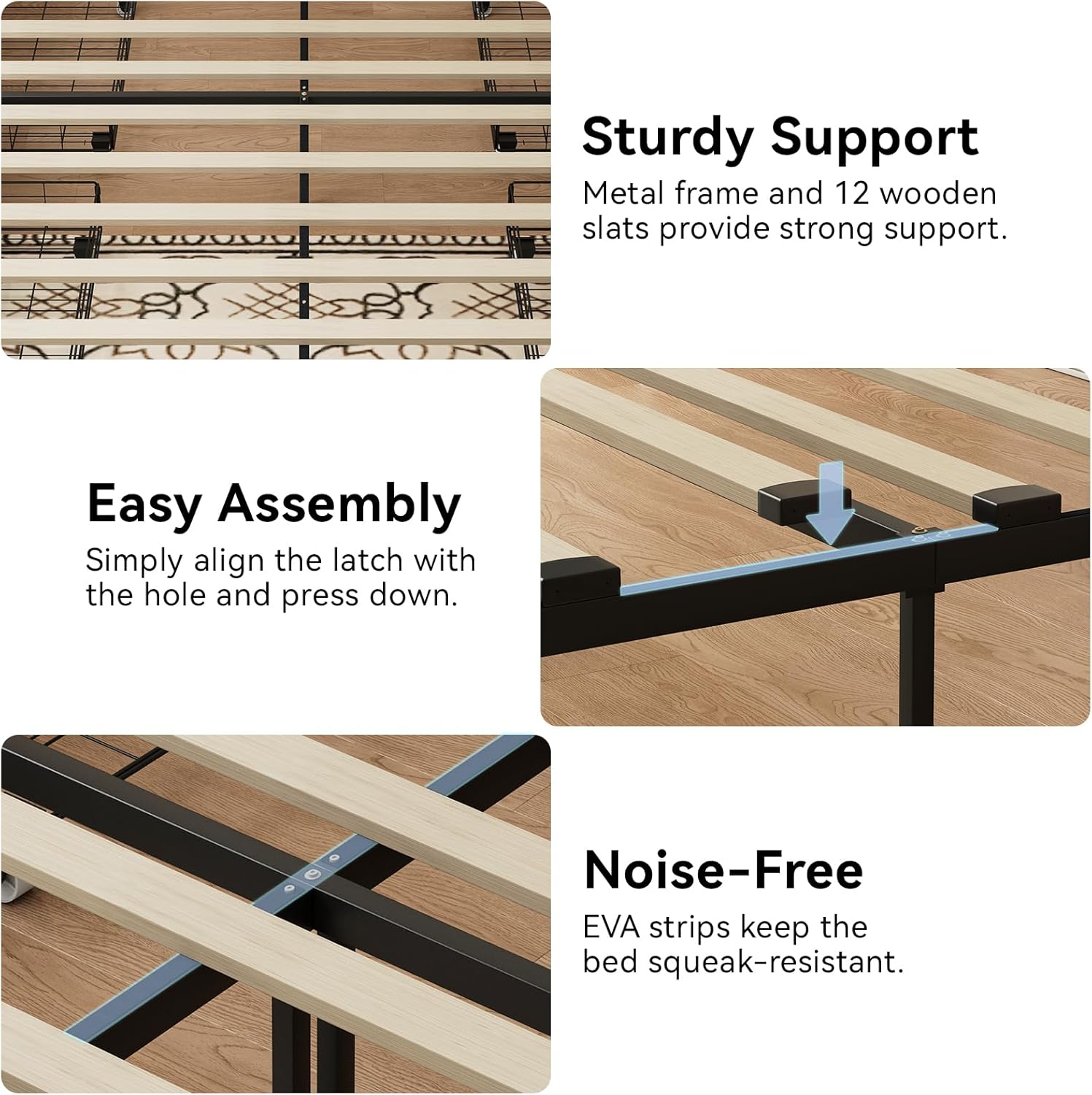 BedsPick Bed Frame with 4 Storage Drawers and Wingback Headboard