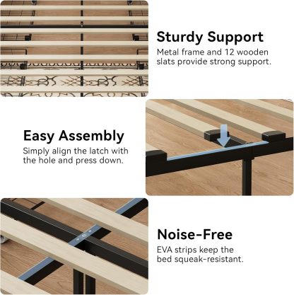 BedsPick Bed Frame with 4 Storage Drawers and Wingback Headboard