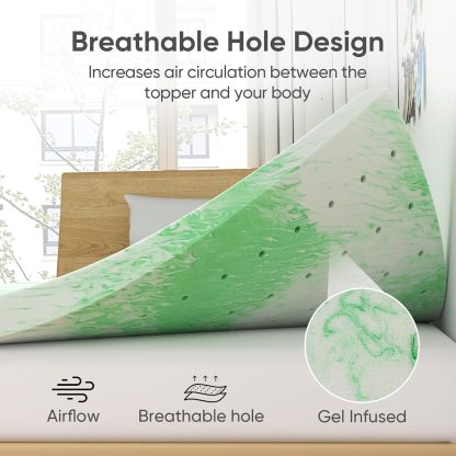 BedsPick Mattress Topper,Gel Memory Foam Mattress Topper for Body Support & Pressure Relief-Bedspick