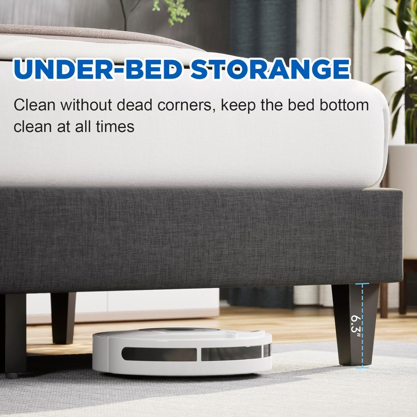 BedsPick Queen Bed Frame with Modern Geometric Linen Upholstered Adjustable Headboard