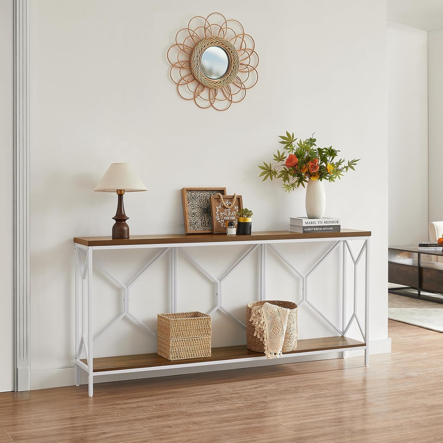 BedsPick 70.9" Industrial Extra Long Console Table, Entryway Table with Large Storage for Entryway